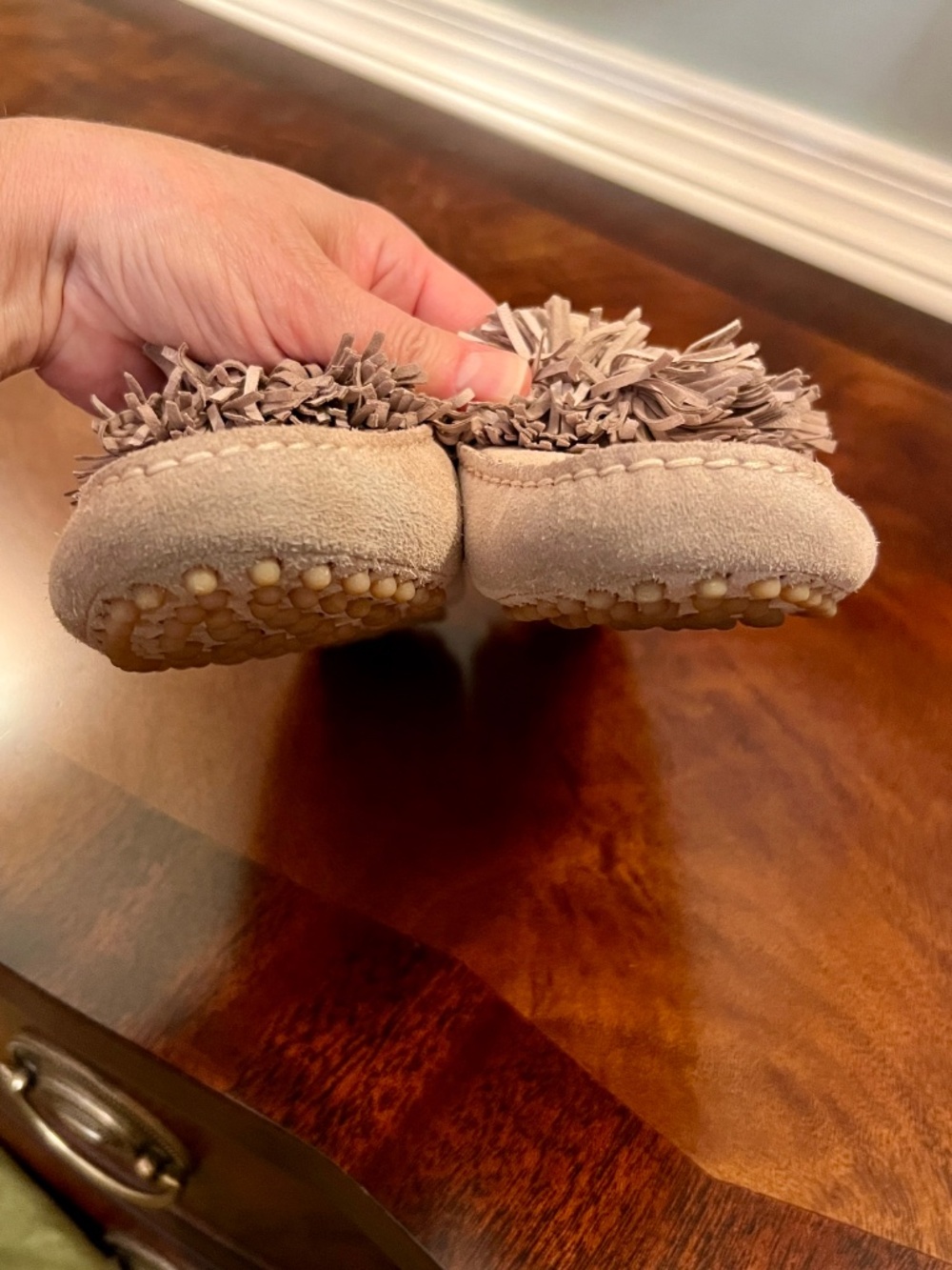 GUC M.Gemi Feliz Pom Pom Fringe Khaki Tan Suede Driving Loafers Flats Size 37 7 - Picture 6 of 9